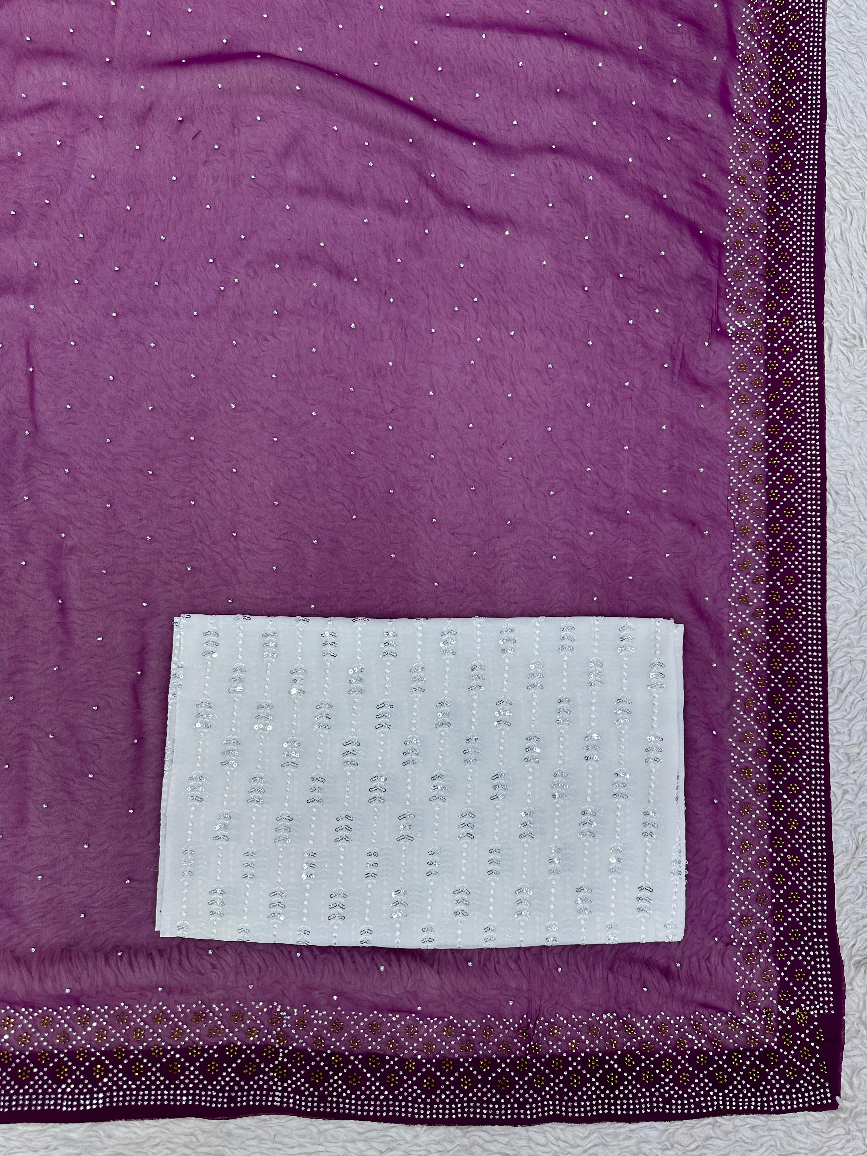 Party Wear Glimmering Work Purple Color Saree