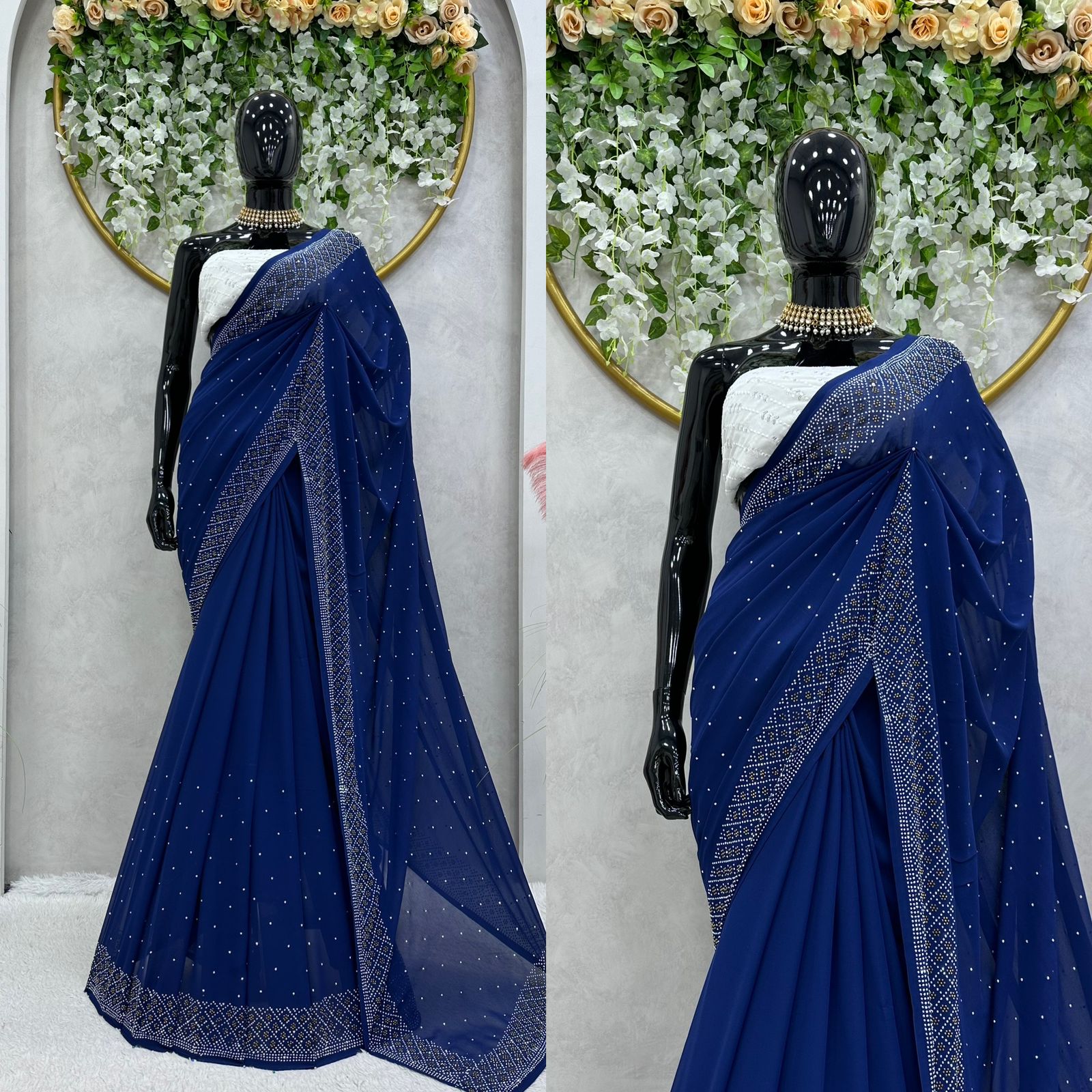 Party Wear Glimmering Work Blue Color Saree
