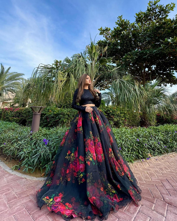 Outstanding Black Color Organza Silk Lehenga Choli