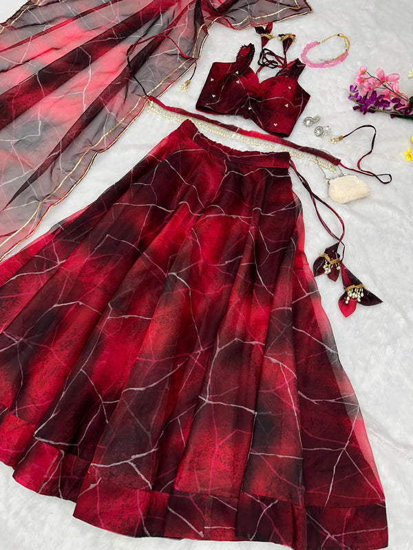 Maroon Color Organza Digital Printed Lehenga Choli