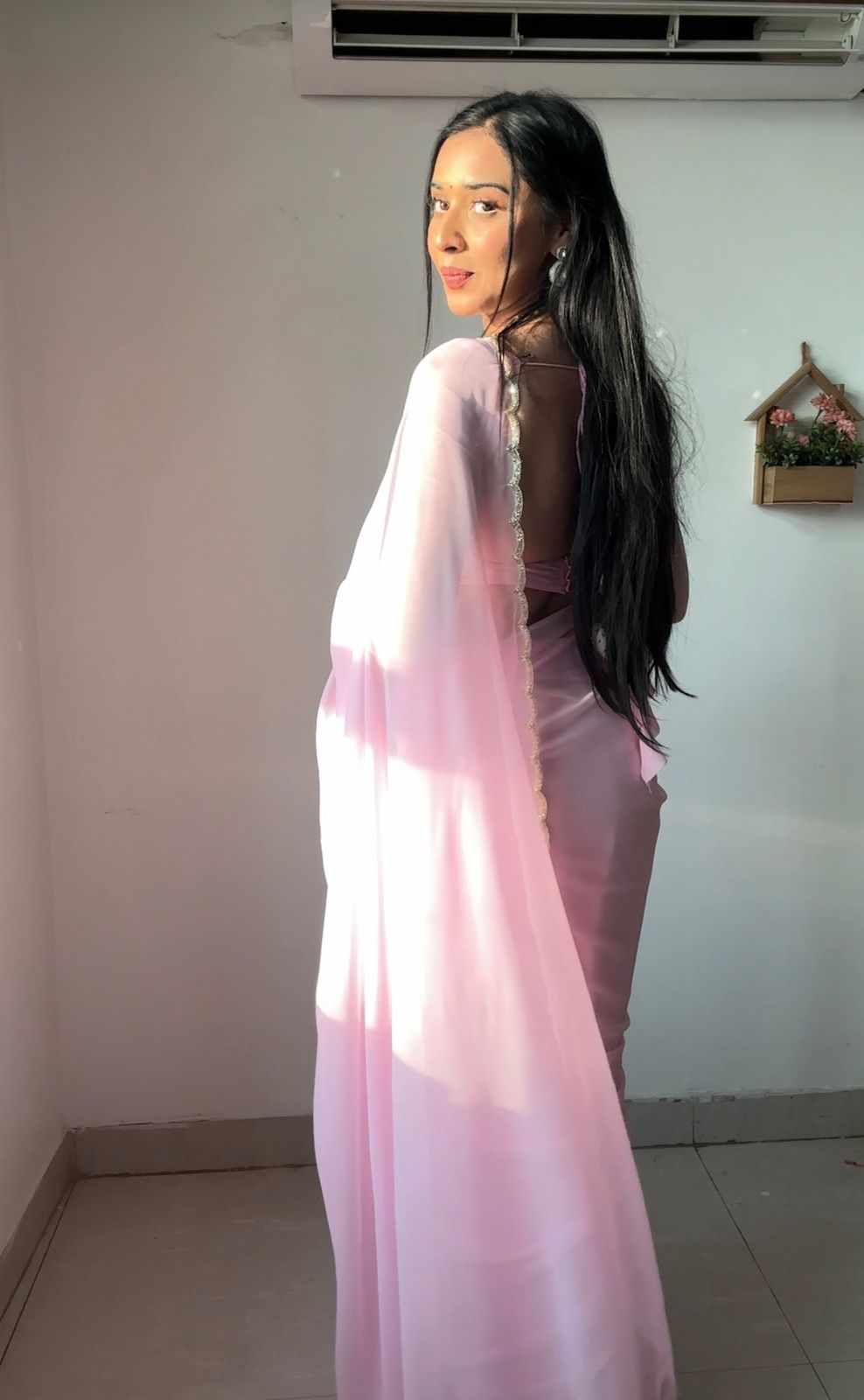 Ready To Wear Cutwork Border Light Pink Saree