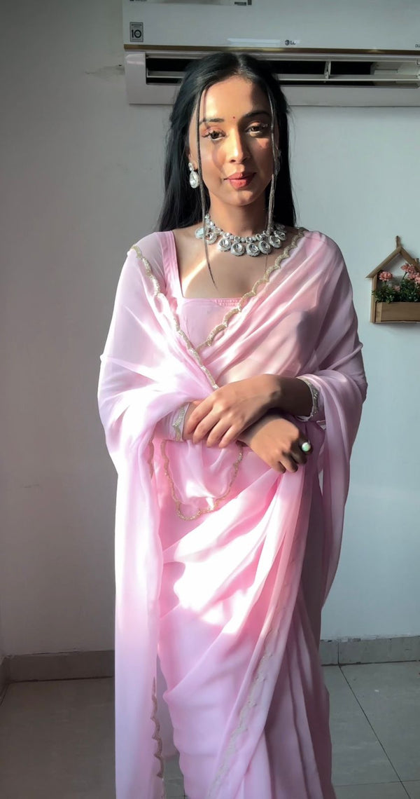 Ready To Wear Cutwork Border Light Pink Saree