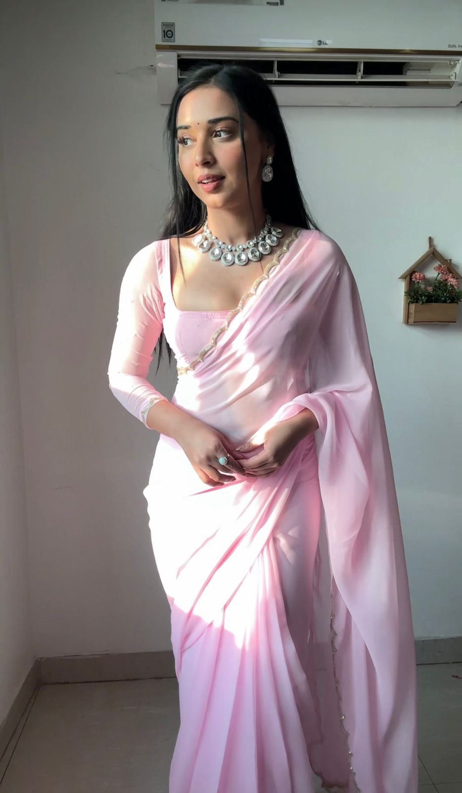 Ready To Wear Cutwork Border Light Pink Saree