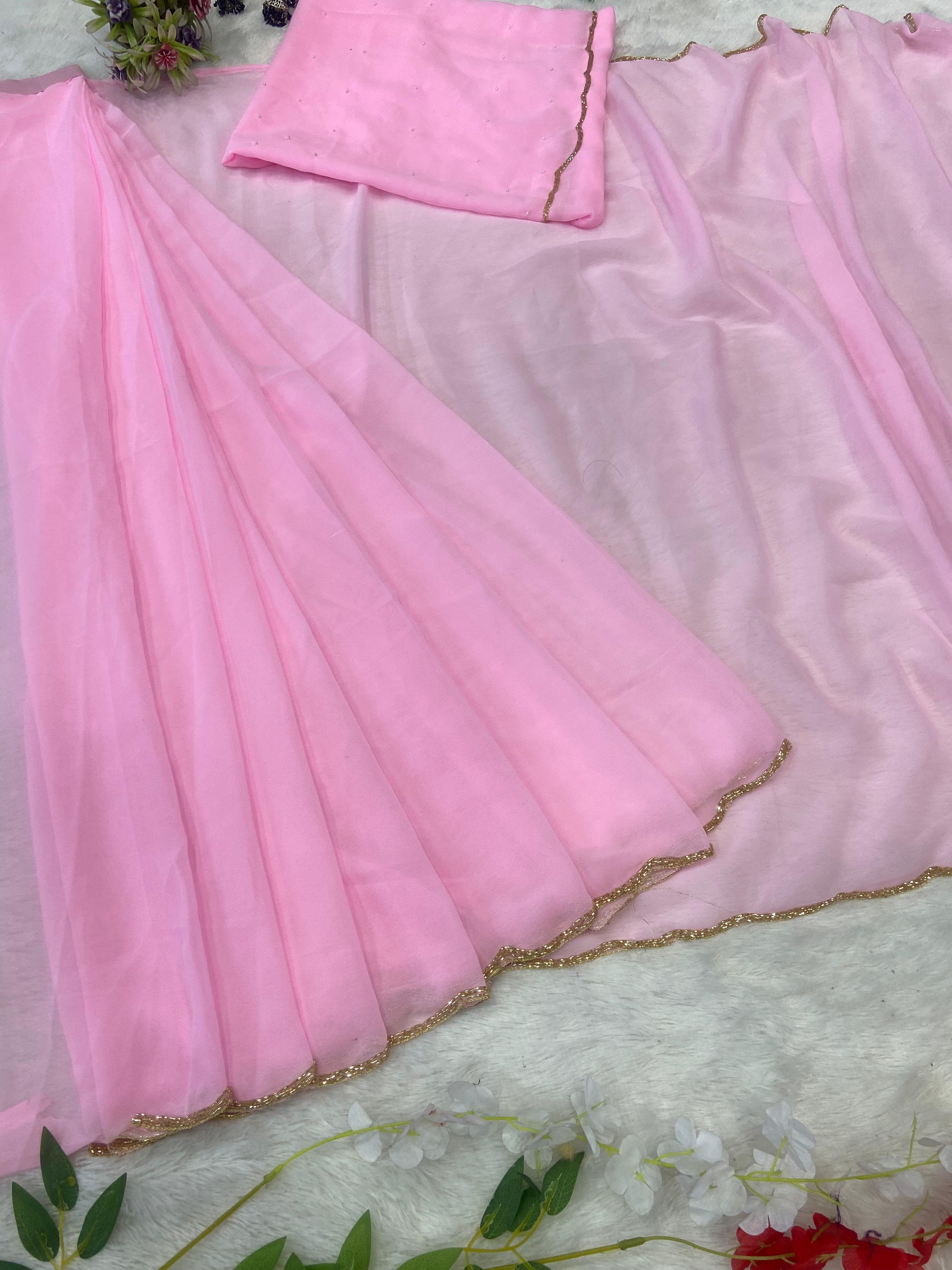 Ready To Wear Cutwork Border Light Pink Saree