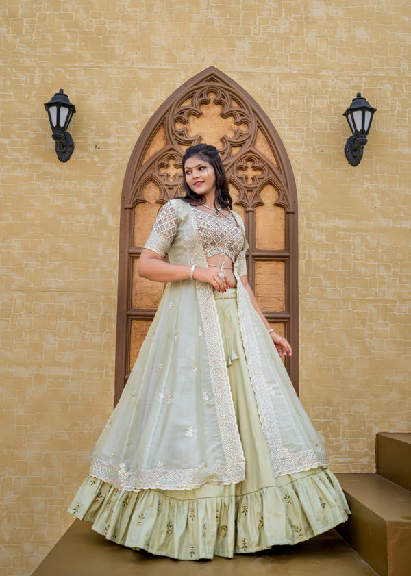 Indowestern Pista Color Lehenga Choli With Shrug