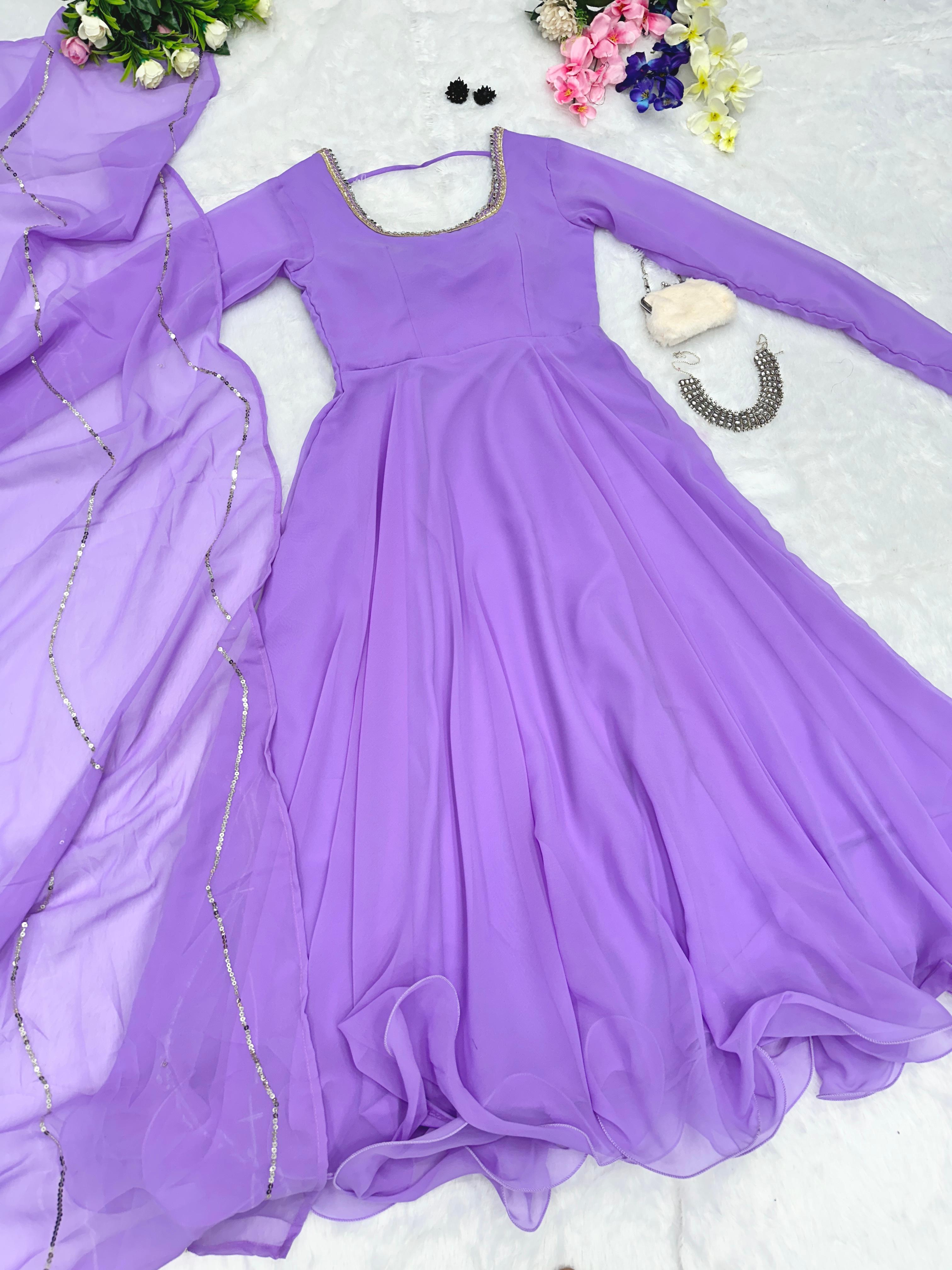 Festive Wear Shine Border Lavender Color Gown – Vastra Shop