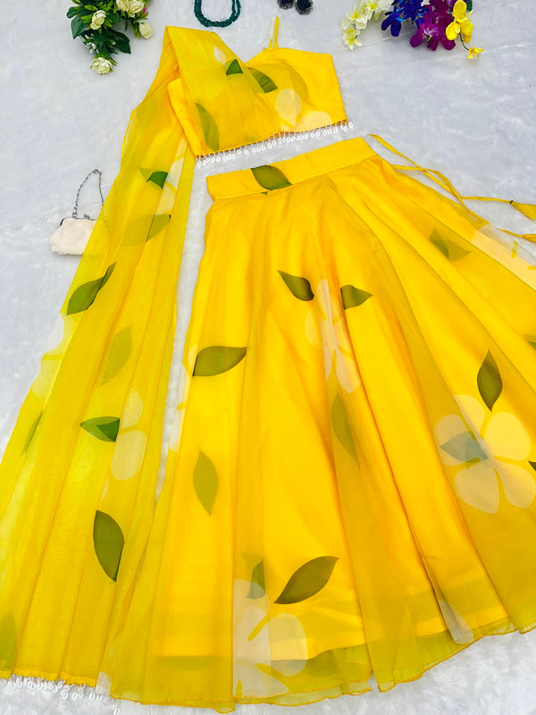 Haldi Wear Yellow Organza Lehenga And Blouse With Attach Dupatta
