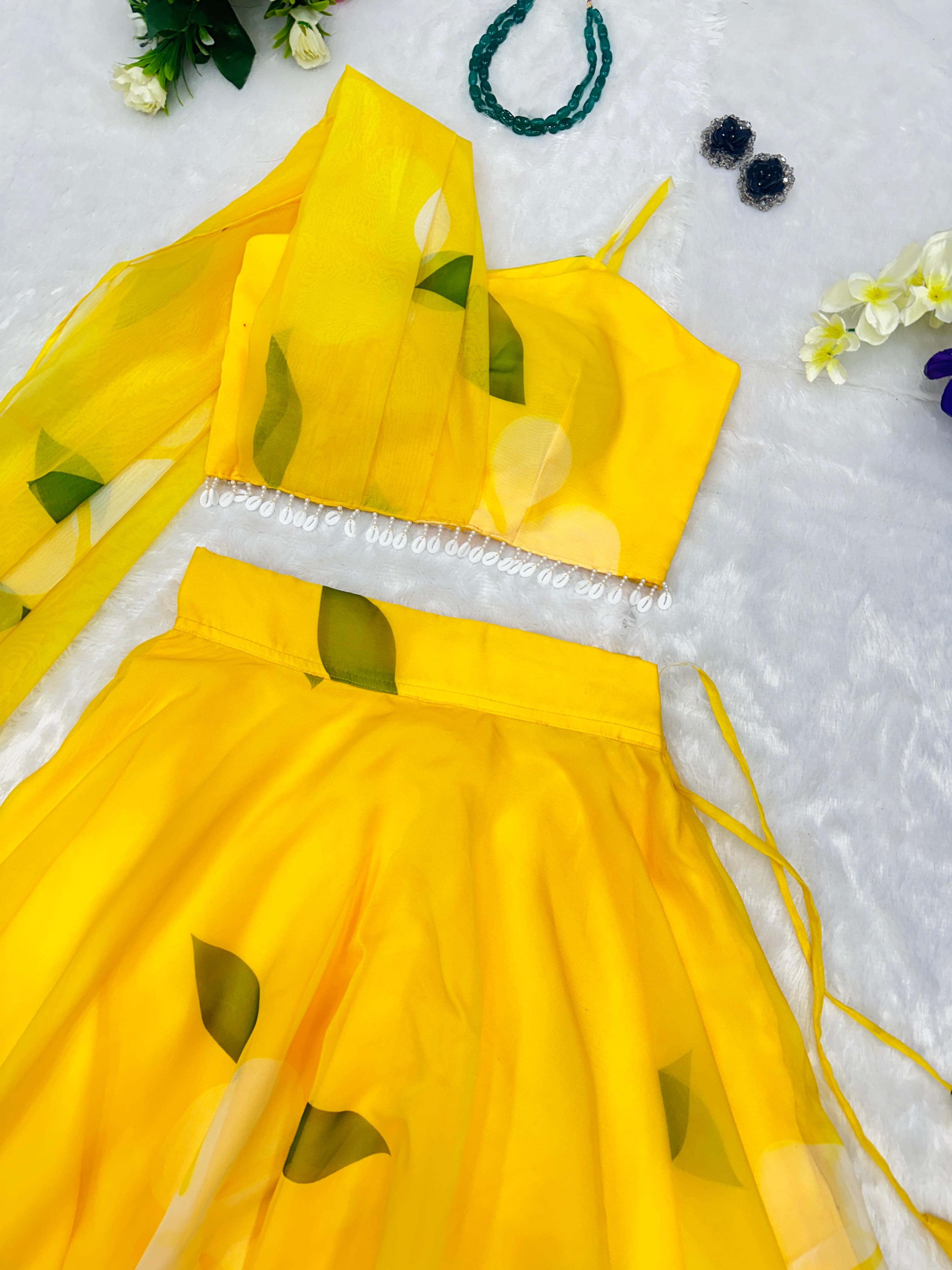 Haldi Wear Yellow Organza Lehenga And Blouse With Attach Dupatta