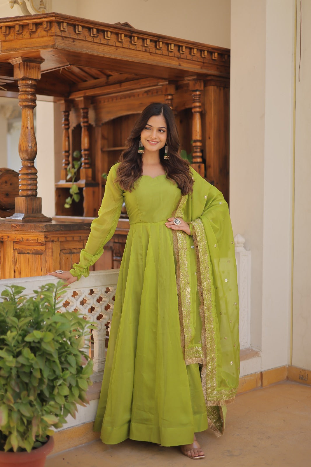 Superhit Parrot Green Color Gown With Embroidered Dupatta Vastra Shop Superhit Parrot Green Color Gown With Embroidered Dupatta Vastra Shop