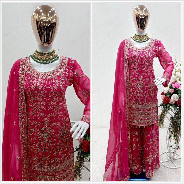 Fantastic Pink Color Sequence Embroidered Sharara Suit