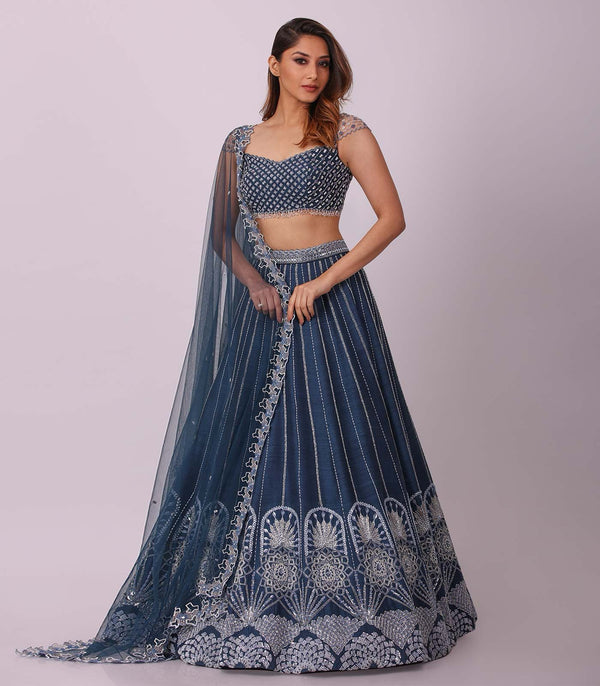 Engagement Wear Navy Blue Color Lehenga Choli