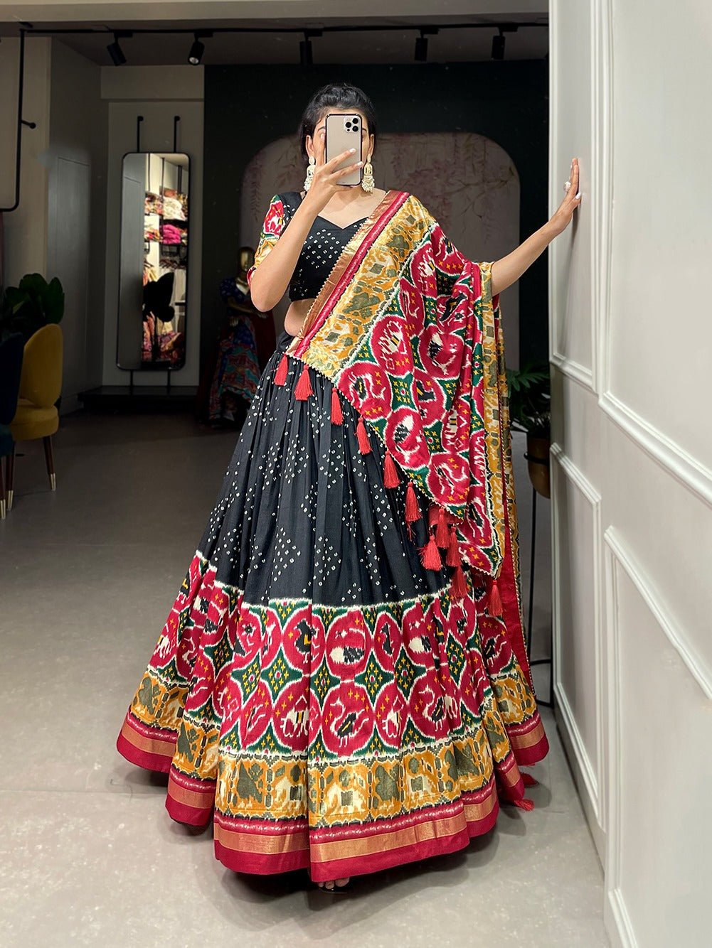 Beautiful Black Color Patola Design Lehenga Choli