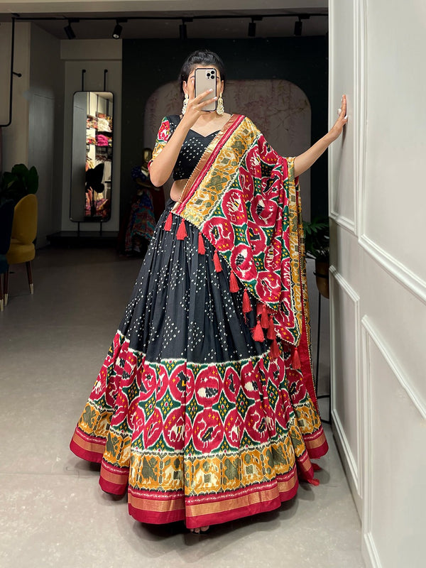 Beautiful Black Color Patola Design Lehenga Choli
