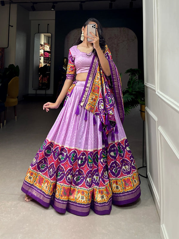 Beautiful Lavender Color Patola Design Lehenga Choli