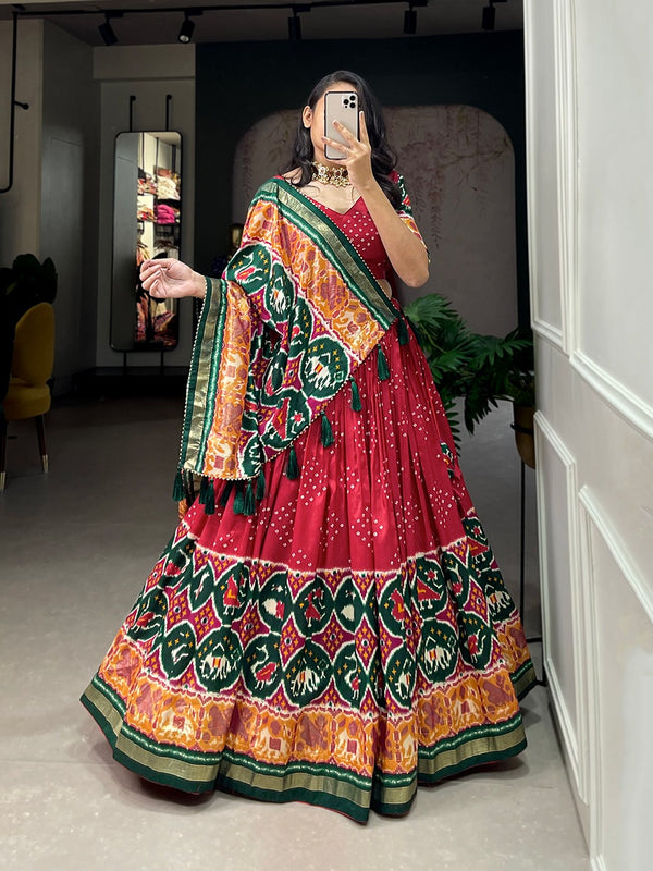 Beautiful Red Color Patola Design Lehenga Choli