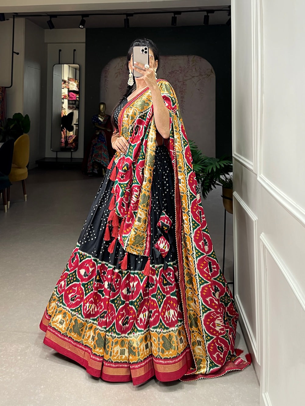 Beautiful Black Color Patola Design Lehenga Choli