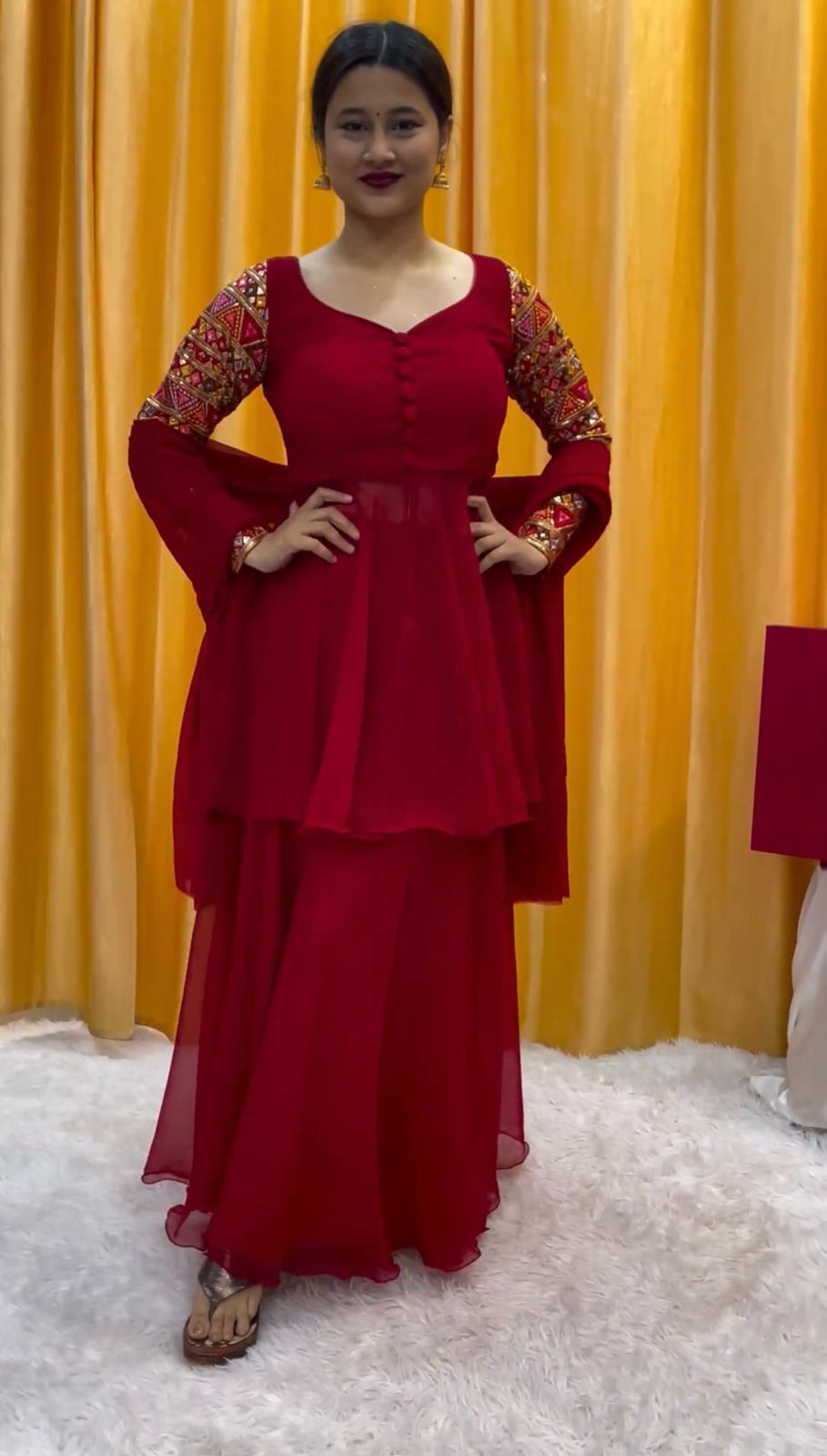 Amazing Heavy Work Sleeve Maroon Color Sharara Suit