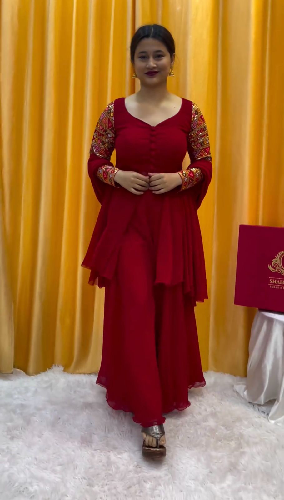 Amazing Heavy Work Sleeve Maroon Color Sharara Suit