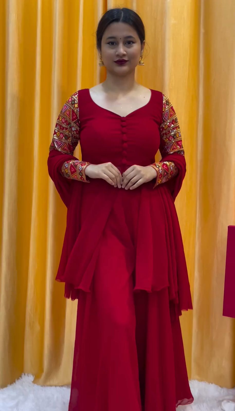 Amazing Heavy Work Sleeve Maroon Color Sharara Suit