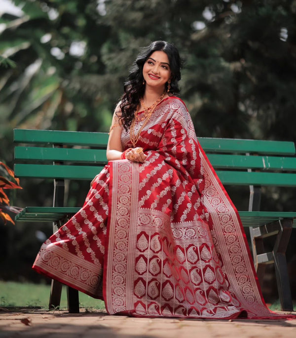 Wedding Wear Red Color Jacquard Border Saree
