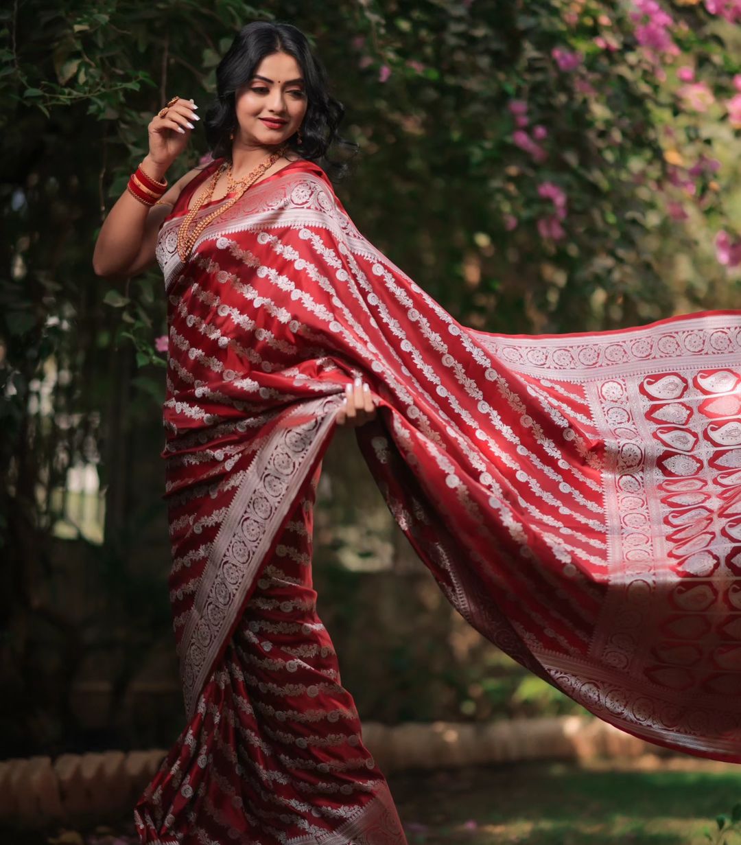 Wedding Wear Red Color Jacquard Border Saree