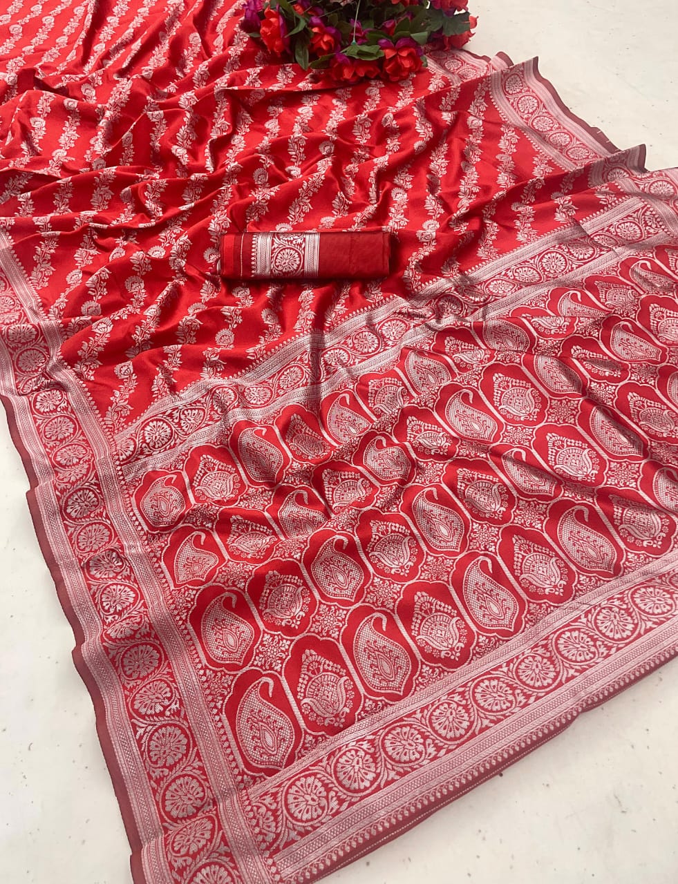 Wedding Wear Red Color Jacquard Border Saree