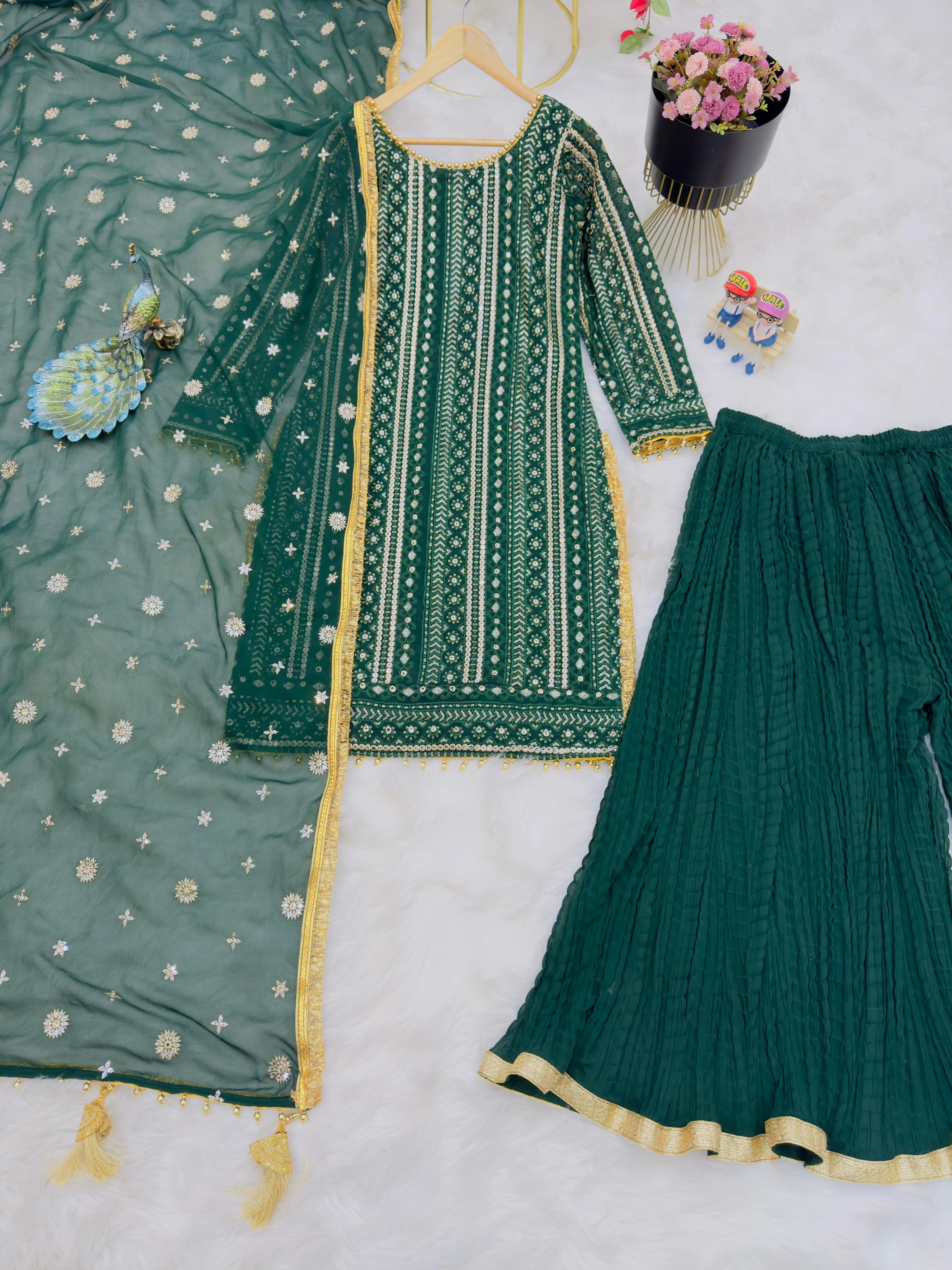 Trending Green Color Function Wear Sharara Suit