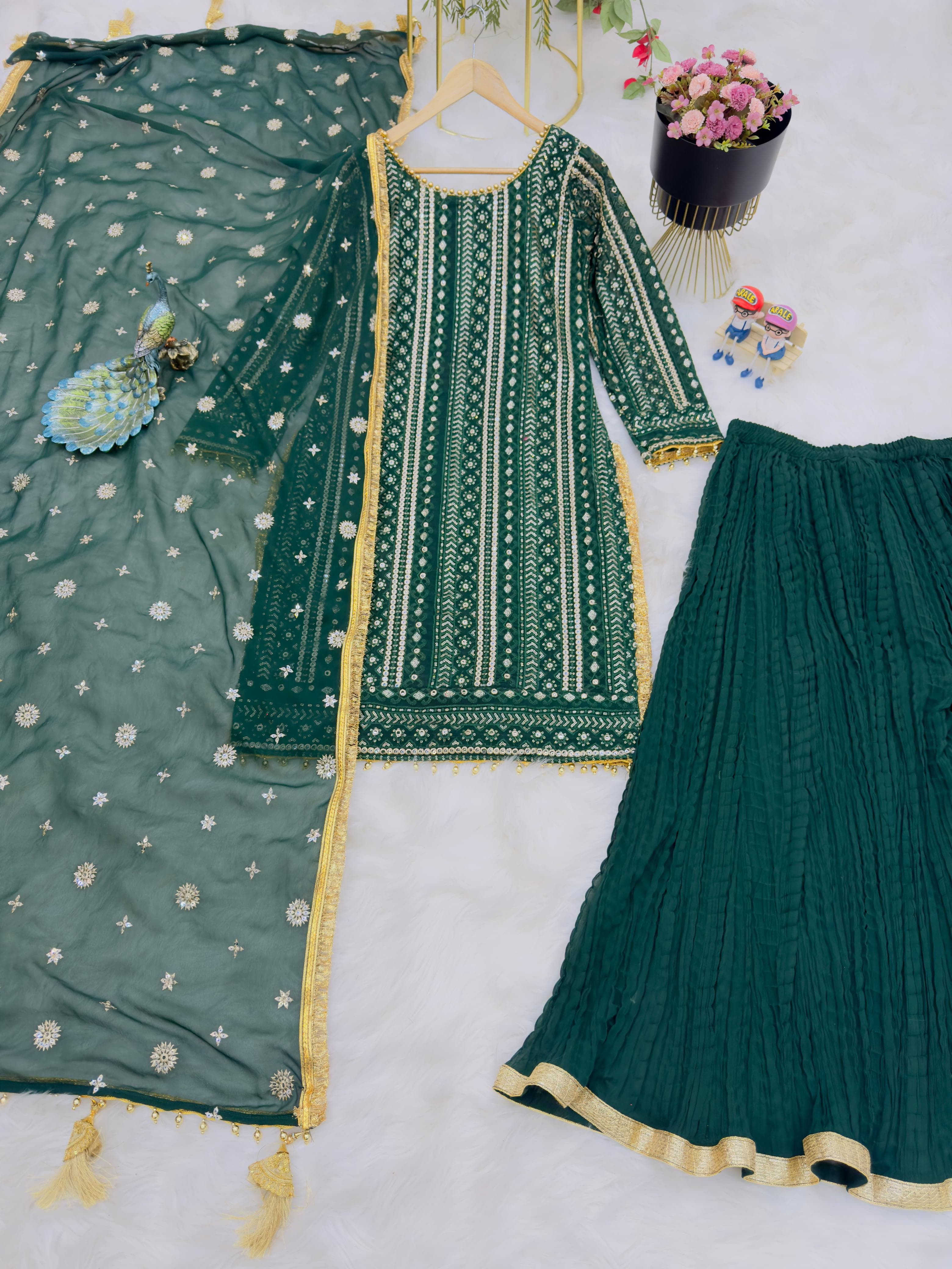 Trending Green Color Function Wear Sharara Suit