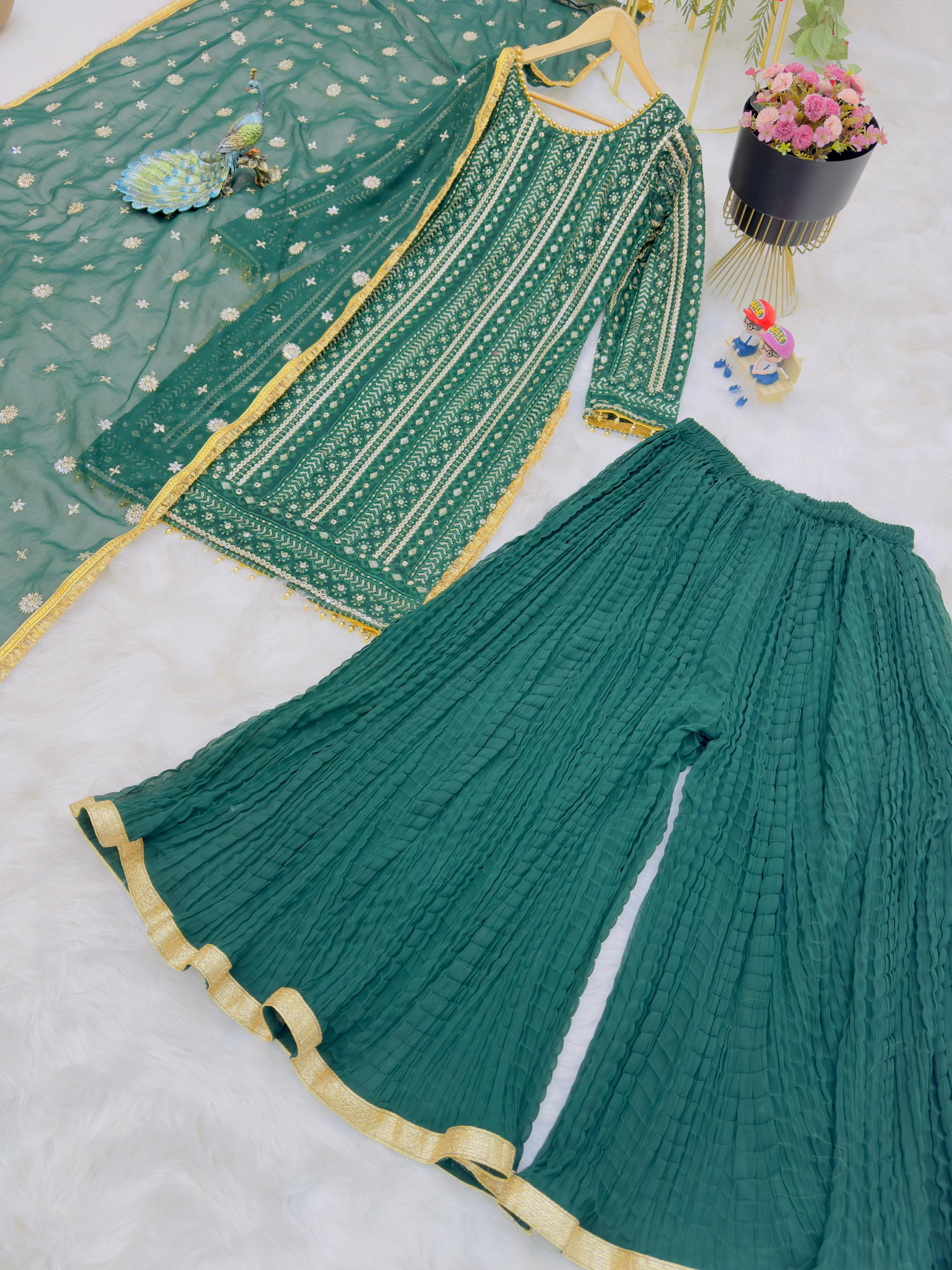 Trending Green Color Function Wear Sharara Suit