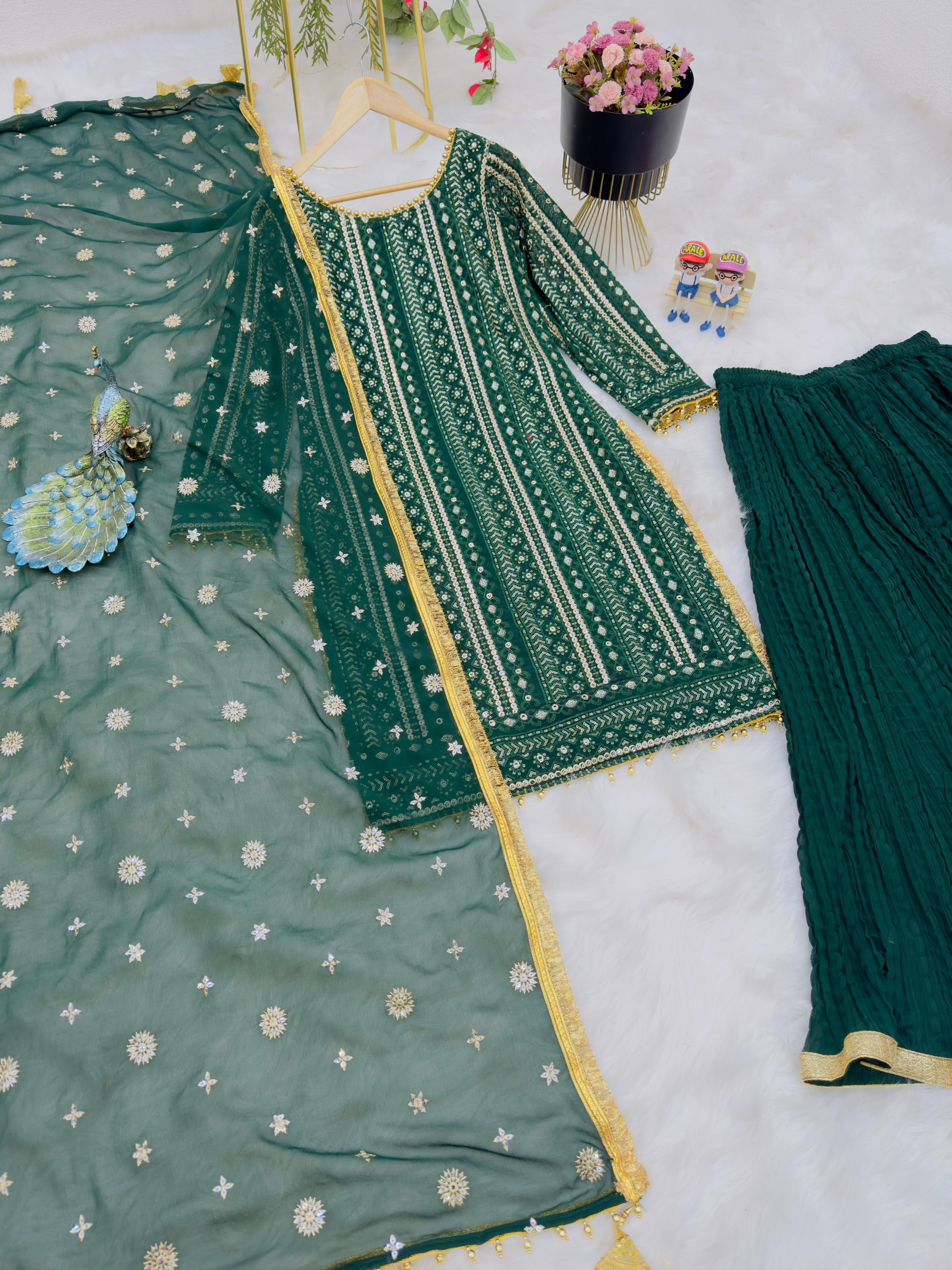 Trending Green Color Function Wear Sharara Suit