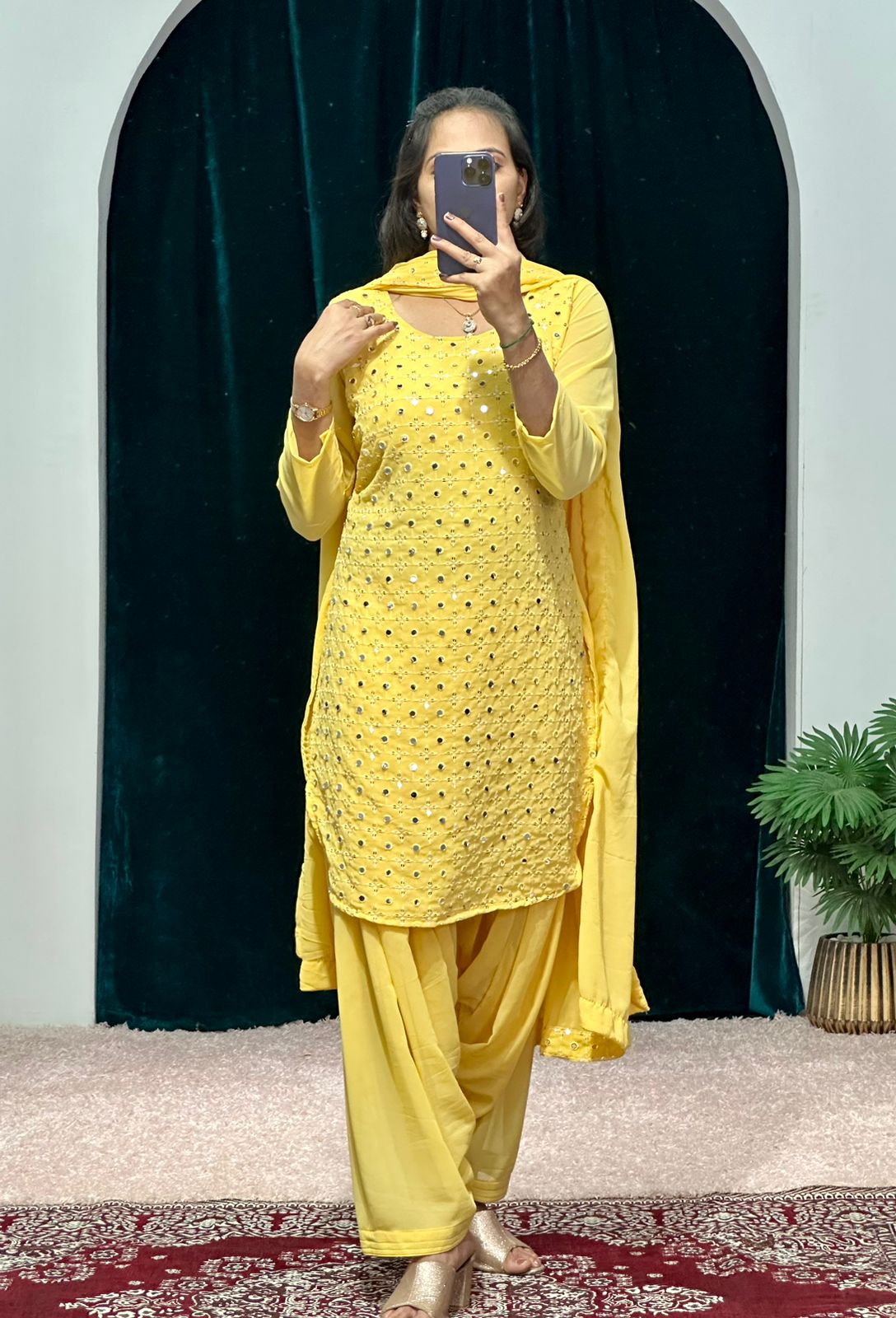 Charming Embroidered Work Yellow Color Patiala Suit