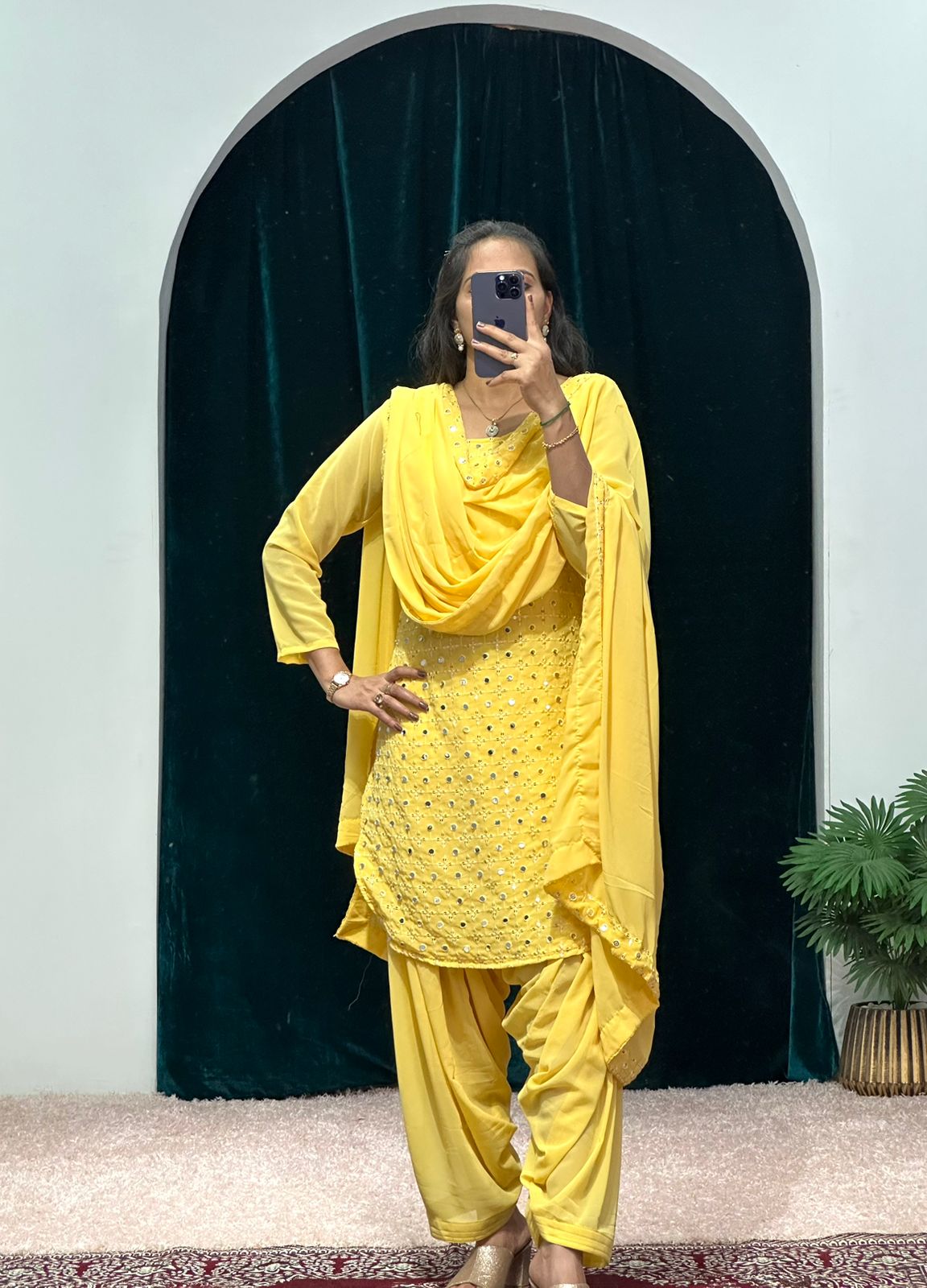 Charming Embroidered Work Yellow Color Patiala Suit