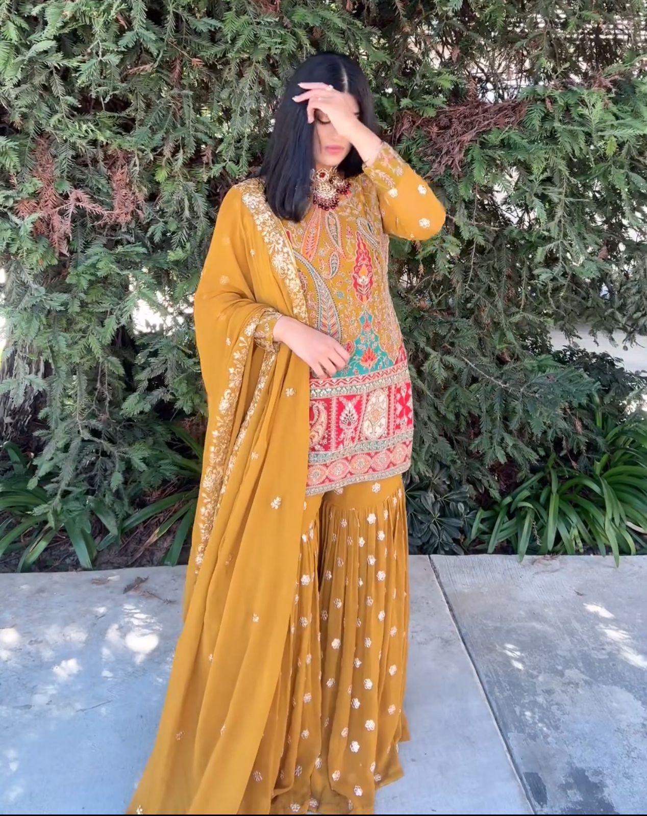 Imposing Thread Work Yellow Color Sharara Suit