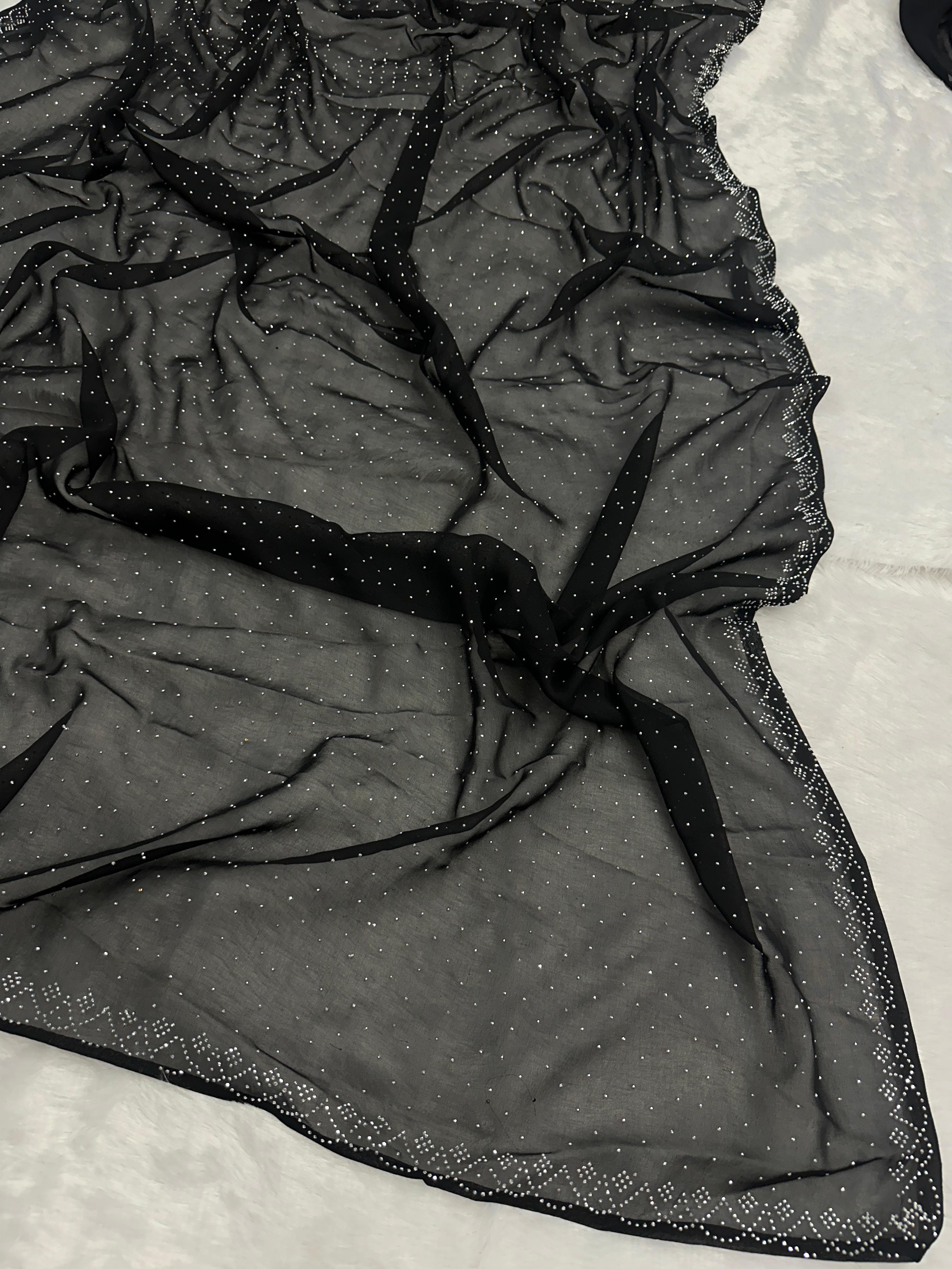 Swarovski Diamond Work Black Color Delightful Saree