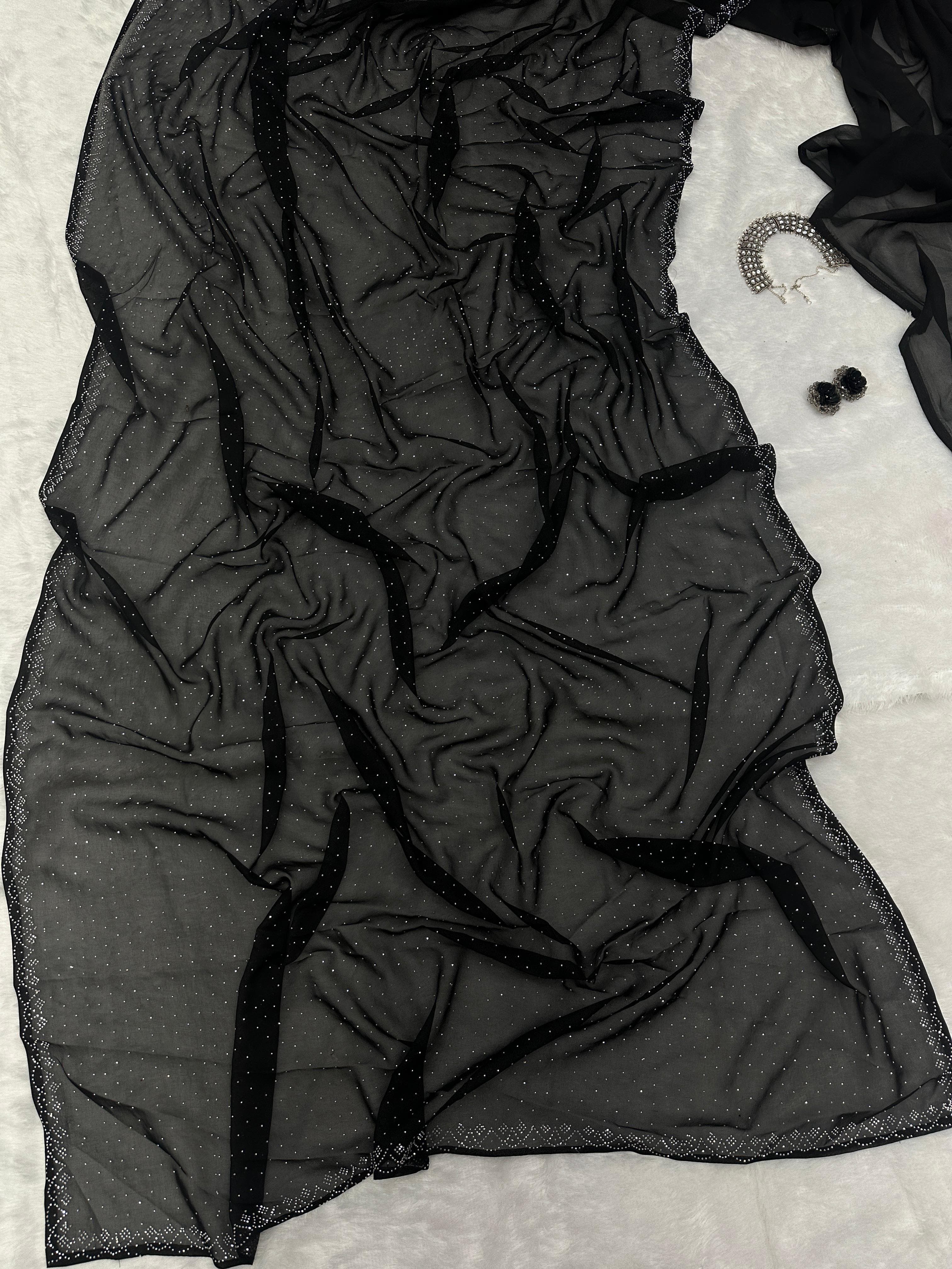 Swarovski Diamond Work Black Color Delightful Saree