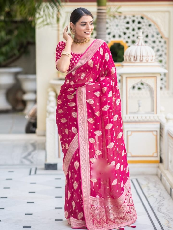 Dark Pink Color Grand Beautiful Rich Design Saree