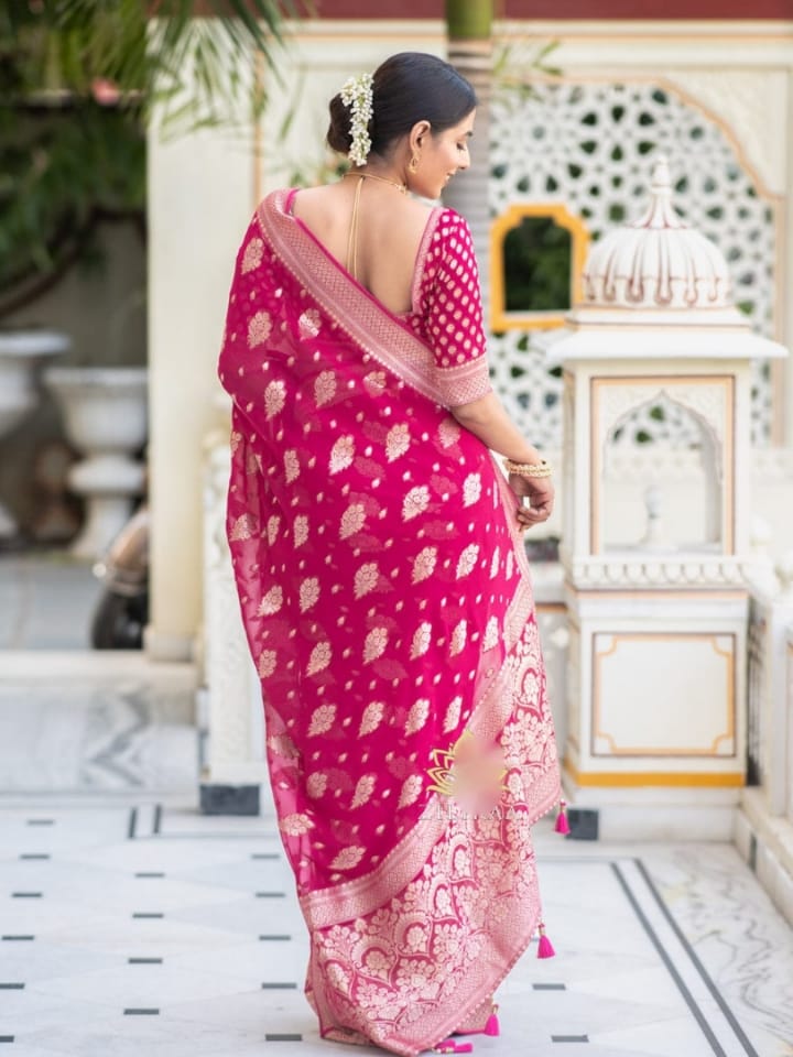 Dark Pink Color Grand Beautiful Rich Design Saree