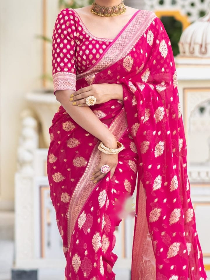 Dark Pink Color Grand Beautiful Rich Design Saree