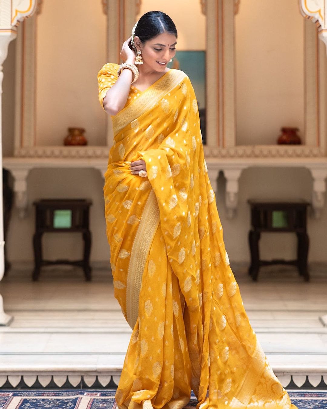 Yellow Color Grand Beautiful Rich Design Saree