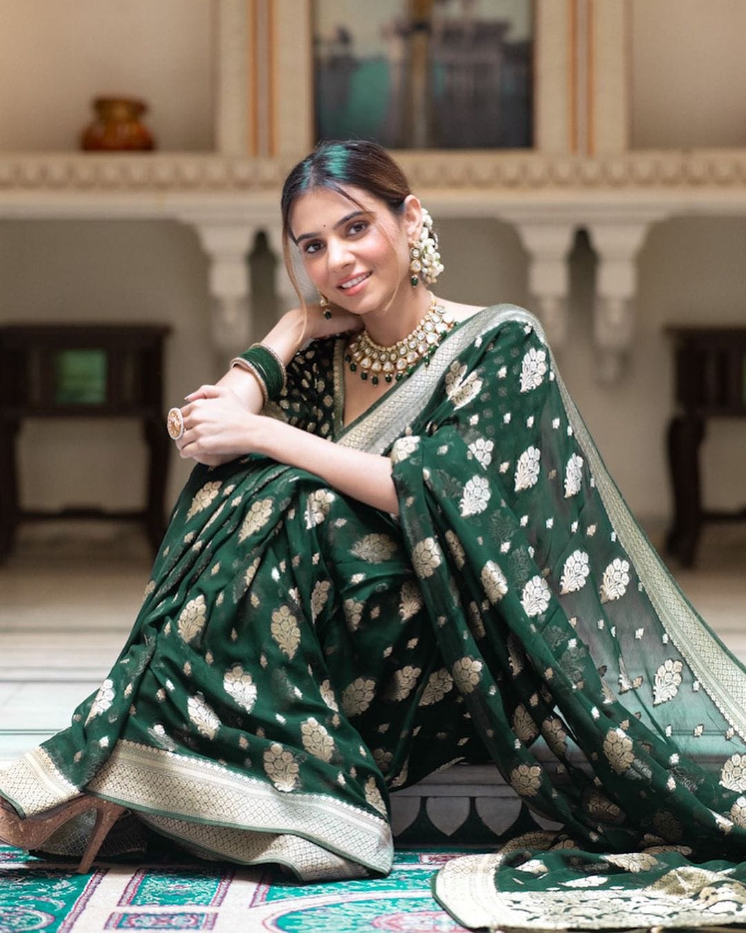 Green Color Grand Beautiful Rich Design Saree