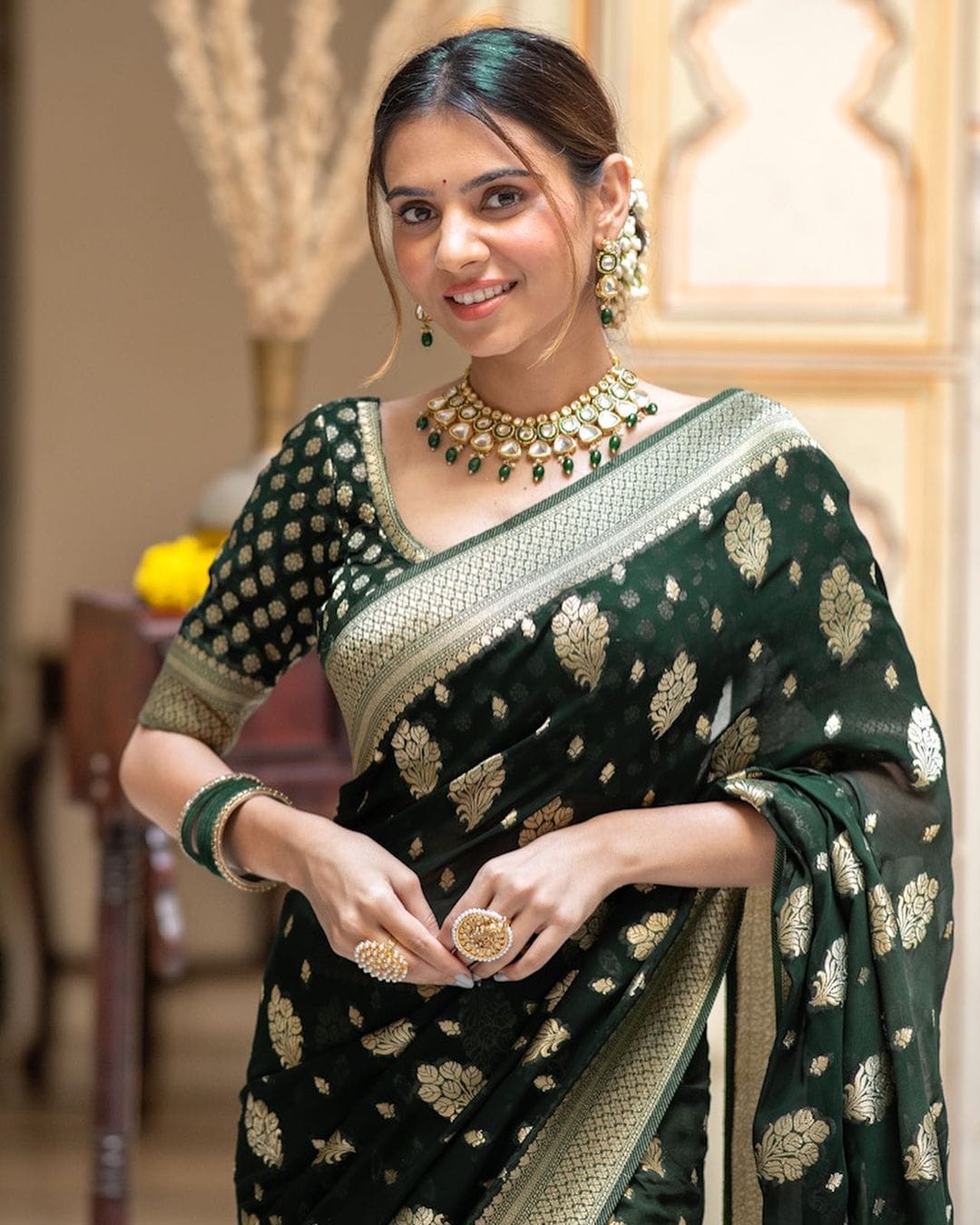 Green Color Grand Beautiful Rich Design Saree