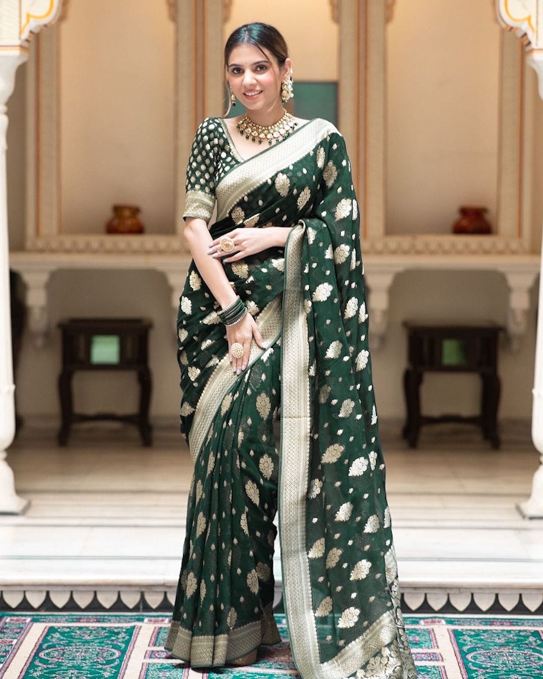 Green Color Grand Beautiful Rich Design Saree