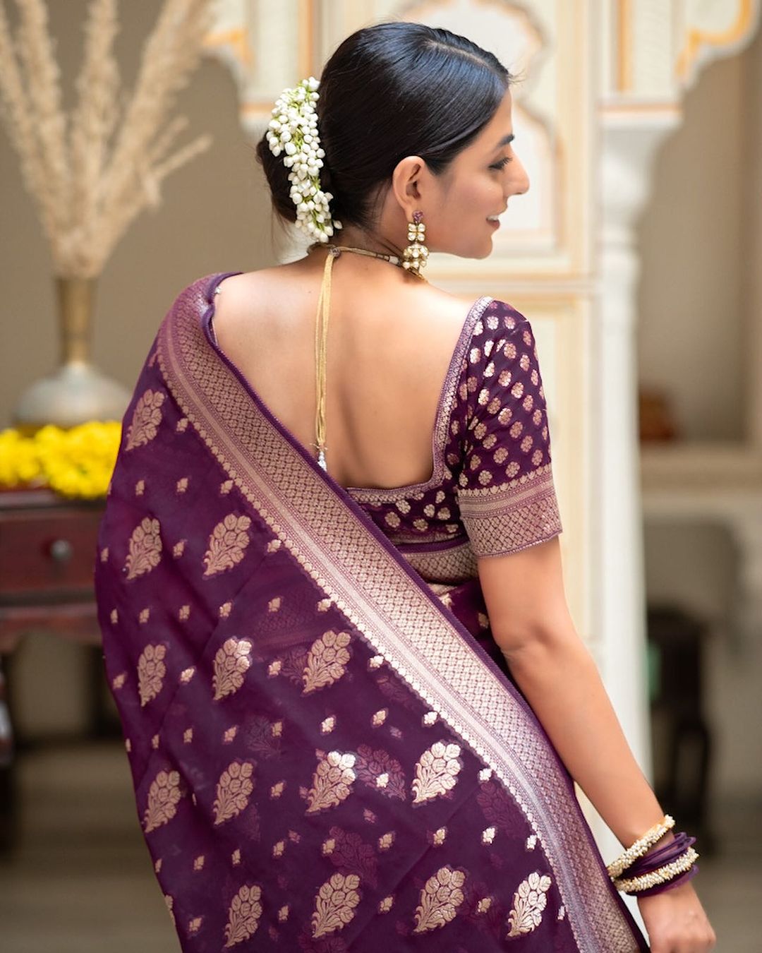 Wine Color Grand Beautiful Rich Design Saree