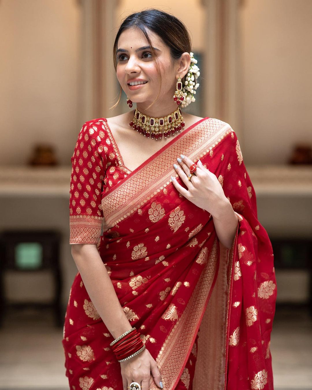 Red Color Grand Beautiful Rich Design Saree