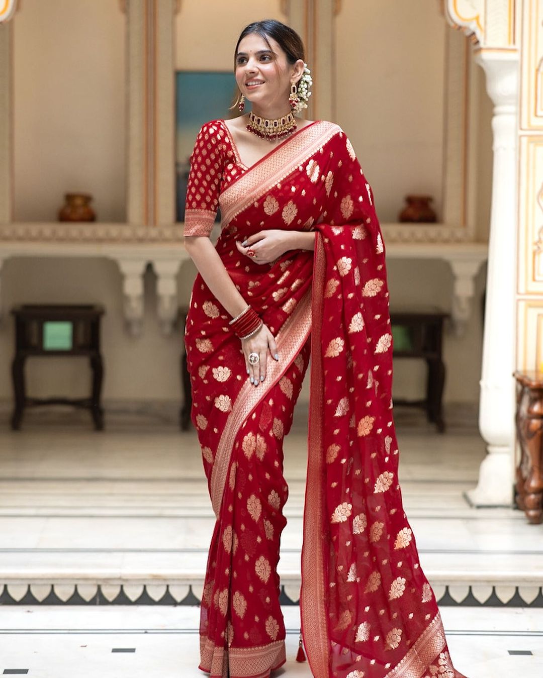 Red Color Grand Beautiful Rich Design Saree