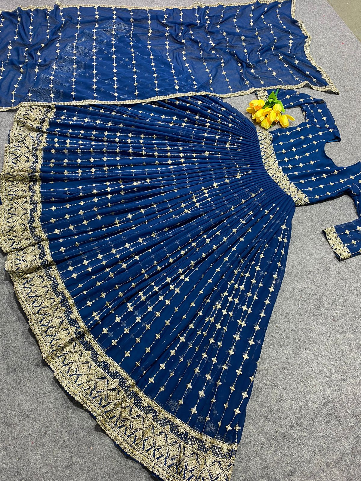 Attractive Blue Color Full Work Gown With Dupatta