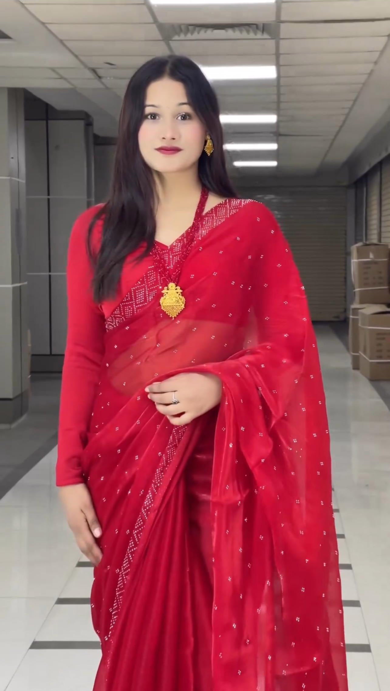Embellished Work Red Color Party Wear Saree