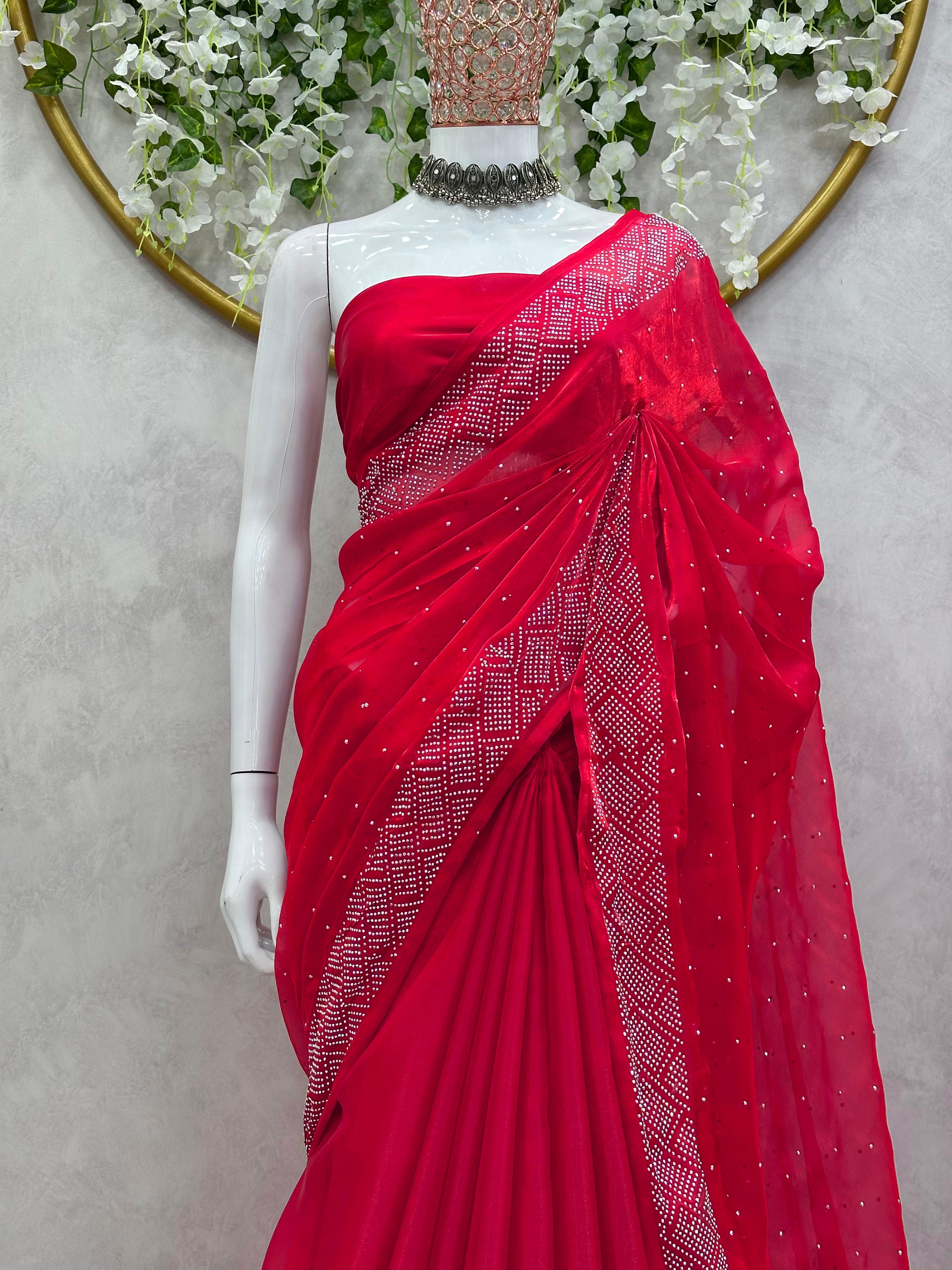 Embellished Work Red Color Party Wear Saree