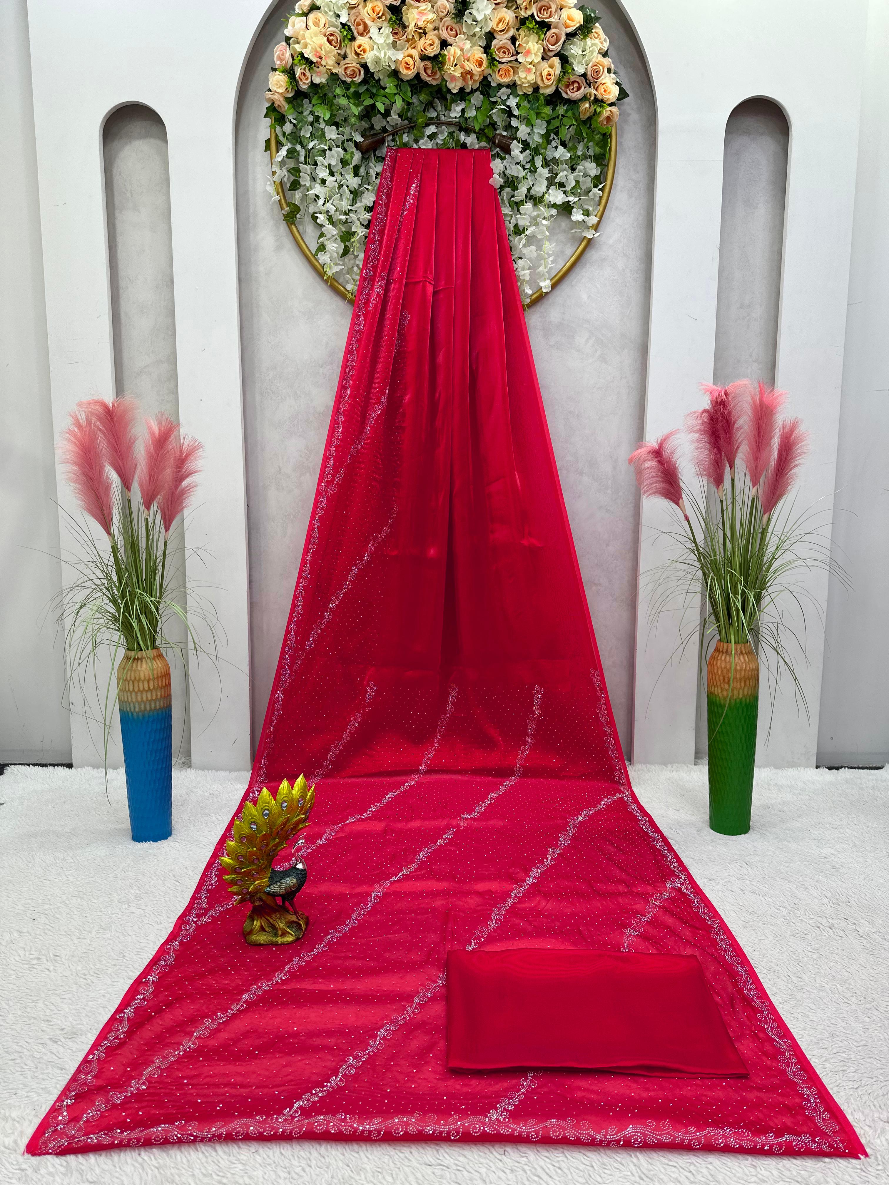 Embellished Work Red Color Party Wear Saree