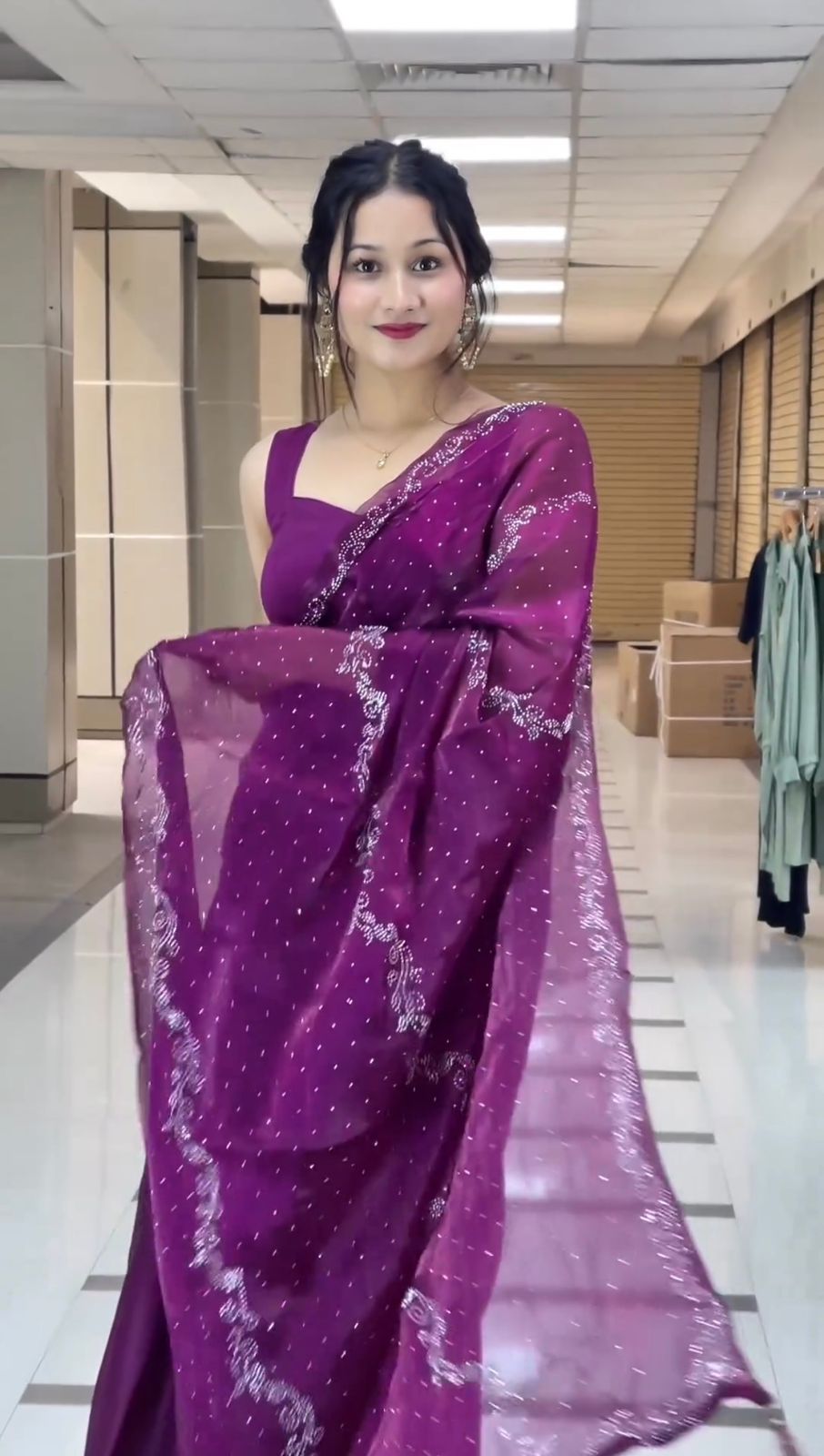 Embellished Work Purple Color Party Wear Saree